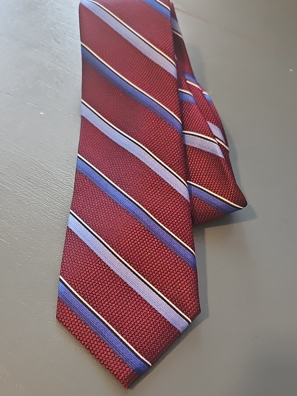 Pronto Uomo Platinum Striped Tie Mens OS Burgundy Blue Silk Professional Size OS